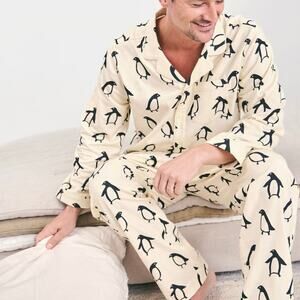 Hanna Andersson Flannel Penguin Pajama Set Cream Black Size XL